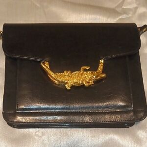 Black Bag with Gold Crocodile Accent